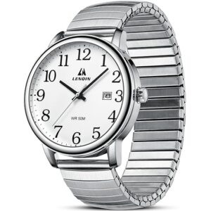 LN LENQIN Mens Watches Easy Read Analog Quartz Sport Waterproof Watch for Men with 38mm Stainless Steel Expansion Band and Glow Dial