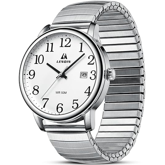 LN LENQIN Mens Watches Easy Read Analog Quartz Sport Waterproof Watch for Men with 38mm Stainless Steel Expansion Band and Glow Dial