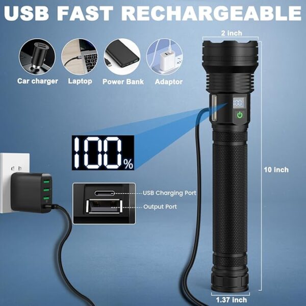 flashlights high lumens rechargeable, 4500 Lumens Super Bright Flashlight, with COB Work Light & 10 Modes, Waterproof Handheld Flashlight, for outdoor Camping hunting, hurricane Emergencies Hiking - Image 4
