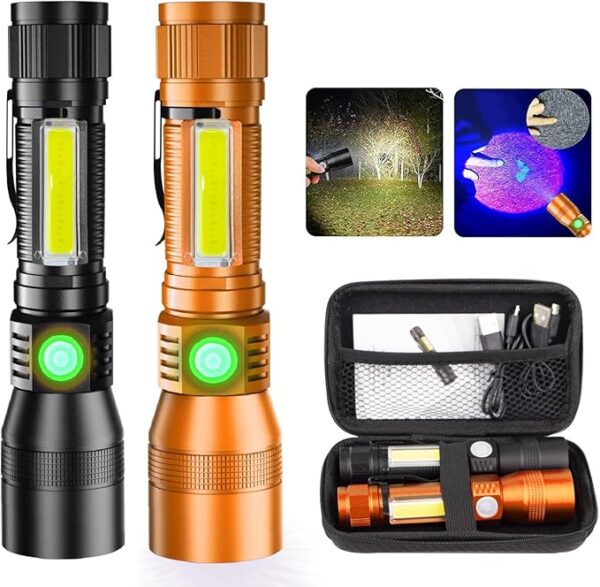 Black Light Flashlights, 3-in-1 UV Flashlight with Magnetic Base, COB Tactical Rechargeable Flashlight, High Lumens 7 Modes LED Flashlight for Pet Urine Detection Emergencies, Camping - Image 2