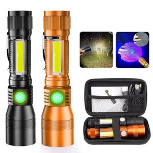 Black Light Flashlights, 3-in-1 UV Flashlight with Magnetic Base, COB Tactical Rechargeable Flashlight, High Lumens 7 Modes LED Flashlight for Pet Urine Detection Emergencies, Camping