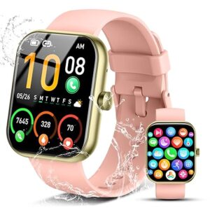 Smart Watch for Men Women, 1.96" Fitness Tracker Running Watch (Answer/Make Call), IP68 Waterproof, Pedometer, Sleep/Step/Heart Rate Monitor, 110+ Sport Modes Smartwatch for Adroid iOS Phone, Pink