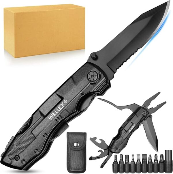 Gifts for Men,Multitool Pocket Knife with Blade,Stocking Stuffers for Men,Christmas Valentinens Day Fathers Day Birthday Gifts for Men Him Dad Husband,Camping,Emergency,Outdoor - Image 2