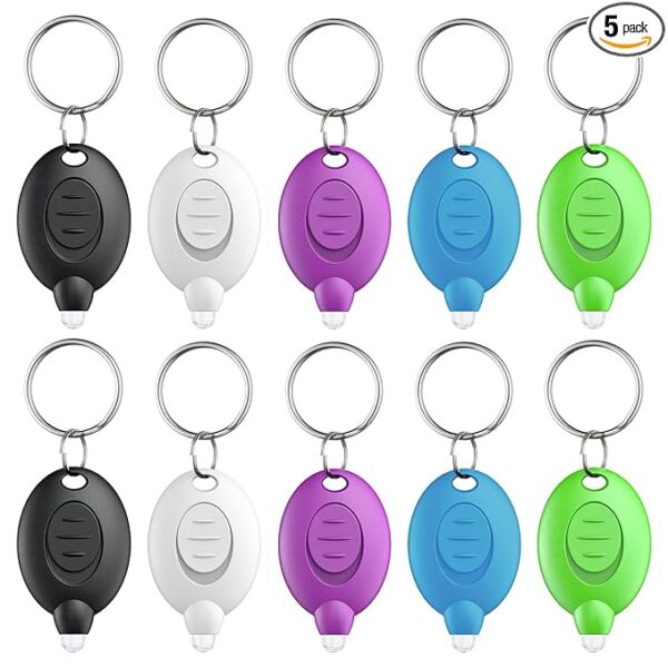 Uniclife 10 Pack LED Keychain Flashlight Mini LED Keychain Light 12 Lumen Portable Ultra Bright Battery Powered Key Ring Torch for Outdoor Camping Hiking and Emergency Lighting, 5 Colors of Shells