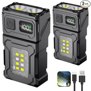2PCS Mini LED EDC Tactical Flashlight - Multifunctional Outdoor Flashlight for Night Working, Running, Camping, Fishing, Hiking, USB C Charging Warning Flash Light Mobile Phone Emergency Power Bank