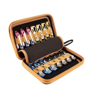 HERSENT Pocket Knife Display Case,Knife Storage Organizer,14 Slots Folding Knife Storage Case,Small Knife Collection Carrier Bag for Survival Tactical Outdoor EDC Mini Knife (Black+Brown)