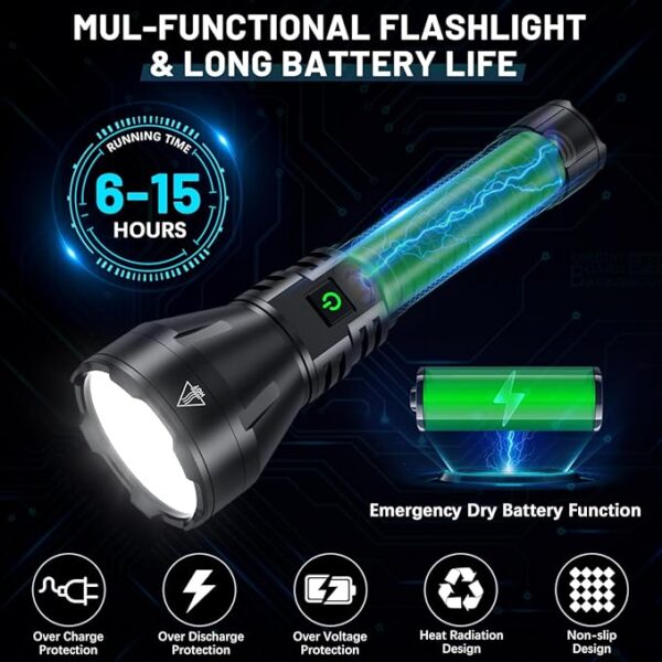 Rechargeable Flashlights High Lumens, 990000 Lumens Super Bright Flashlight, 5 Modes LED Powerful Flashlight Adjustable & Waterproof, Versatile Tactical Flashlight for Emergencies, Hiking, Camping - Image 5