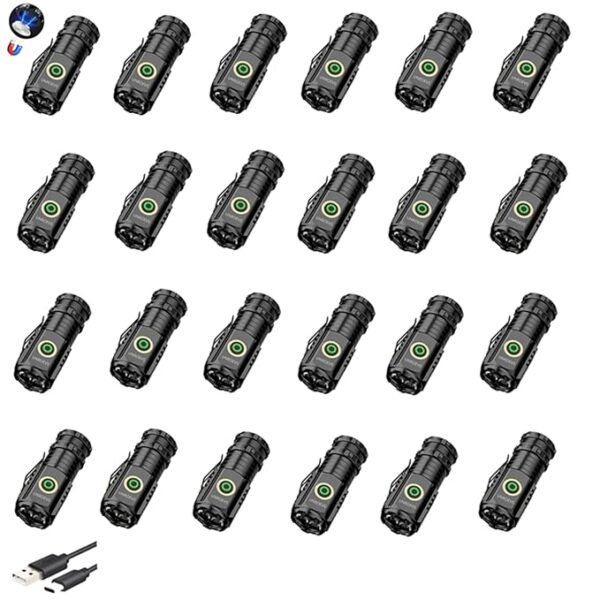 Mini Flashlight 2550 Lumens Rechargeable USB C Charging, Small Flashlights High Lumens 5 Modes, Pocket Flashlight with Clip, Magnetic Flashlight for EDC,Camping, Hiking,Emergency (24pack)