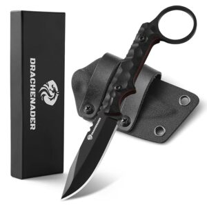 EDC Fixed Blade Knife with Sheath 7.08" Small Horizontal Carry Knifes with Kydex Sheath, Full Tang 5Cr13moV Stainless Steel, Black, Neck Knife, Men Gifts