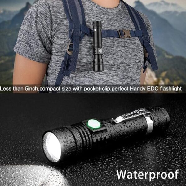Rechargeable LED Tactical Flashlight, Pocket-Size Small LED Flashlight, 2000lm, Super Bright LED, Zoomable, IPX6 Waterproof Flashlight for Hiking, Camping, Emergency, 4pcs - Image 5