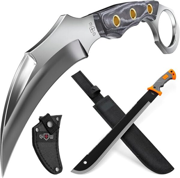 Grand Way Tactical Knife with Sheath â Micarta Handle â Survival Knife with Serrated Blade - Knives for Bushcraft Outdoor Hunting Garden Cutting Trees and Yard Work - Image 2