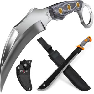 Grand Way Tactical Knife with Sheath â Micarta Handle â Survival Knife with Serrated Blade - Knives for Bushcraft Outdoor Hunting Garden Cutting Trees and Yard Work