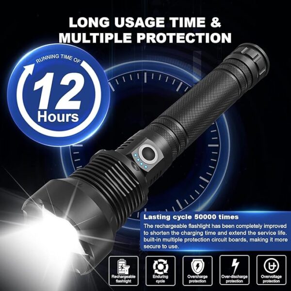 Rechargeable LED Flashlight High Lumens, 990,000 Lumens Super Bright Flashlight, 3 Mode Waterproof, Powerful Handheld Flashlight for Camping Adventure Hiking Emergency - Image 3