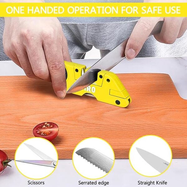 VIRO 6-in-1 Pocket Knife Sharpener& Survival Tool Outdoor Hunting Knife & Hook Sharpener, Handheld, Compact, Lightweight, Multi Use (Yellow) - Image 6
