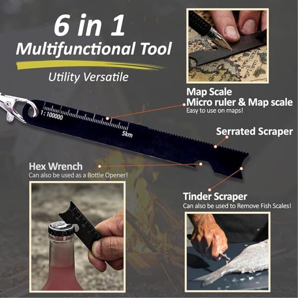 Flint and Steel Fire Starter Kit 7-in-1 Ferro Rod Fire Steel Bushcraft Equipment, Portable Survival Magnesium Kit with 36" Waterproof Wick Rope, Multi Tool Scraper, Compass for Camping Hiking - Image 4