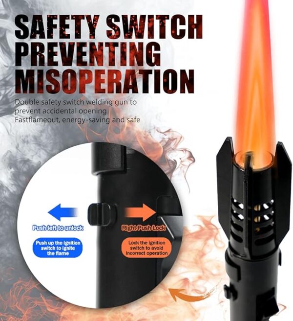 Camping Lighter, Torch Lighter, Straight Flame Bright Fire Refillable Windproof Adjustable Color with Safety Lock for Campfires Kitchen Hiking Candles Fireplace BBQ Outdoor Essentials (Black) - Image 6