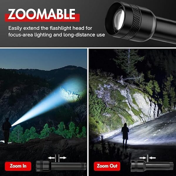 2 Pack Flashlights Rechargeable, High Lumens Flashlight Torch, Super Bright Small LED Flash Light- Zoomable, Adjustable Brightness, Long Lasting for Camping, Outdoors and Home Emergency - Image 5