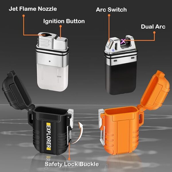 2 Pack Waterproof Lighter Outdoor Windproof Torch Lighters Dual Arc Butane Electric Lighters USB Rechargeable Lighters Flameless Plasma Lighter Camping Hiking Adventure Survival Tactical Gear - Image 5
