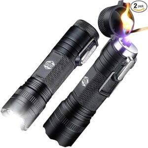 LED Emergency Tactical Flashlight Plasma Lighter Combo, 2-Pack, Water Resistant, Wind Resistant, Rechargeable, Compact, 2-in-1 Tool, Tactical Black