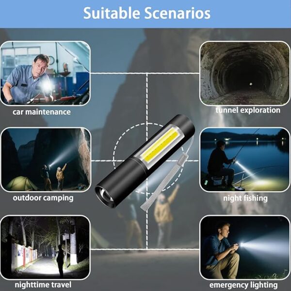 Rechargeable Mini Handheld Flashlights Portable Pocket Super Bright Flashlight Strong LED Flash Light with Side Light for Home Outdoor Emergency (Black) - Image 7