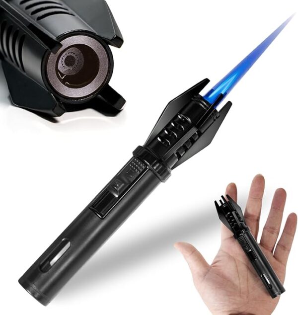 Camping Mini Torch Lighter Small Refillable Butane Lighters Pocket Tactical EDC Windproof Jet Flame with Visual Window for Hiking Survival Kitchen Candle Fireplace Home Party BBQ, 5" (Without Fuel) - Image 2