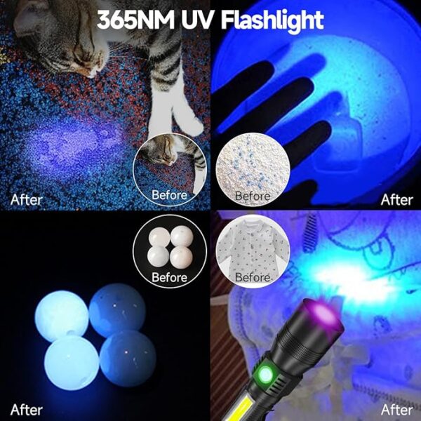 Black Light Flashlights, 3-in-1 UV Flashlight with Magnetic Base, COB Tactical Rechargeable Flashlight, High Lumens 7 Modes LED Flashlight for Pet Urine Detection Emergencies, Camping - Image 3