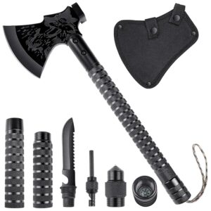 Survival Axe 10 in 1, Outdoor Adventure Tactical Axe, Sharp Camping Hatchet with Outdoor Knife, Compass and Hammer, Multi-Purpose Tool for Forest Travel, Hunting and Camping