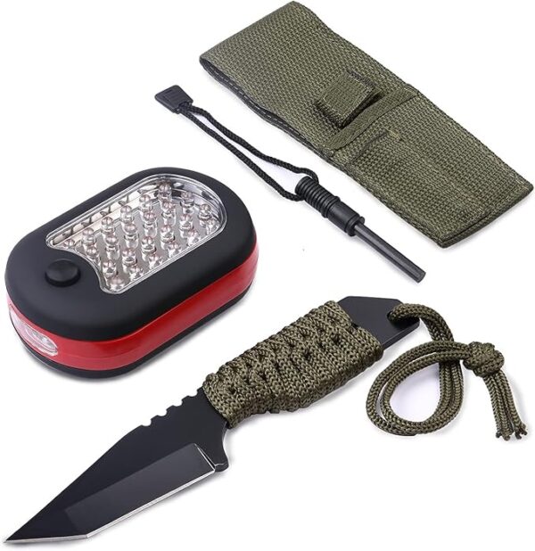 3-Piece Outdoor Survival Tool Kit, 7-Inch Fixed Blade Knife, Fire Starter, and a Bonus Worklight - Perfect to Toss in Your Backpack, Bug Out Bag or Glove Box for Camping, Hiking, Fishing and Emergency - Image 2