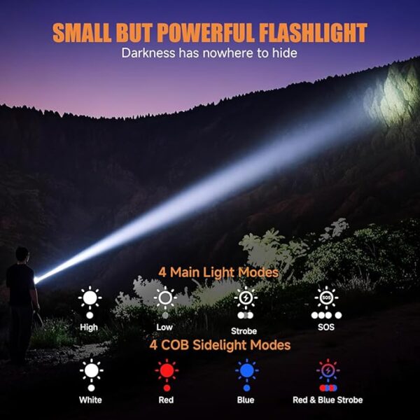 Rechargeable Tactical Flashlights High Lumens - Super Bright Small Powerful LED Magnetic USB C Flashlight, 8 Modes, Dual Button Waterproof Pocket Flash Light for Emergency, Car (2, Blue) - Image 3