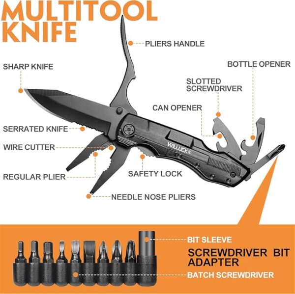 Gifts for Men,Multitool Pocket Knife with Blade,Stocking Stuffers for Men,Christmas Valentinens Day Fathers Day Birthday Gifts for Men Him Dad Husband,Camping,Emergency,Outdoor - Image 3