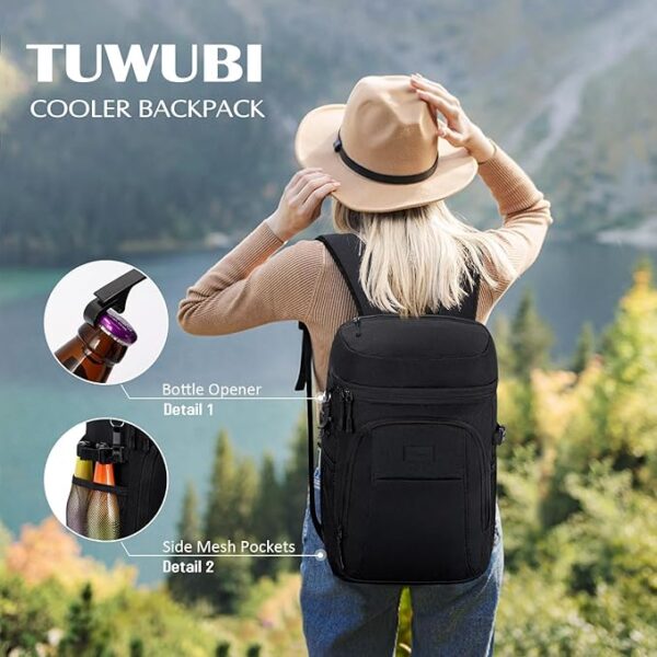 Tuwubi Cooler Backpack 35/42 Cans, Backpack Coolers Insulated Leak Proof for Men Women, Waterproof Soft Sided Lunch Camping Beach Travel Ice Chest Backpack Cooler Bag - Image 3