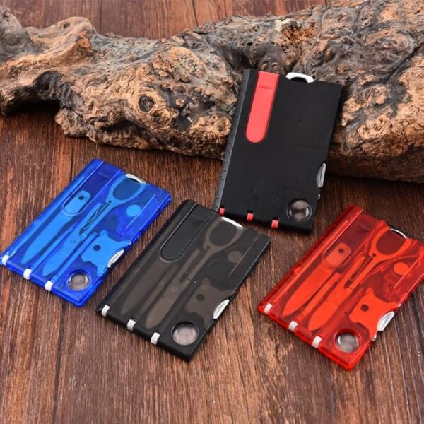 Red Outdoor Survival Bottle Opener Card Multi Tool Outdoor Barbecue Knife Camping Tool Hiking LED Light Magnifier EDC Tool Gear Multitools, Lite Pocket Tool Kit - Image 4