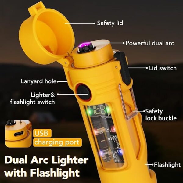 Zingoetrie Plasma Windproof Arc Lighter Electric Lighter LED Flashlight USB Type C Rechargeable Camping Torch for Emergency Survival Kits, Camping, Hiking, Outdoor Survival, Tactical Gear - Image 3
