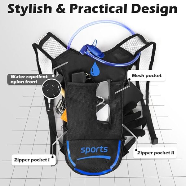2 Pack Hydration Backpack Pack with 2L Hydration Bladder, TNYSPORT Lightweight Breathable Water Backpack with 3 Layer Pockets, Reinforced Shoulder Straps - Image 3