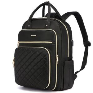 LOVEVOOK Laptop Backpack for Women, Water Resistant Travel Work Black Backpacks Purse Business Teacher Nurse Computer Bag with USB Charging Port, Fits 15.6" Laptop