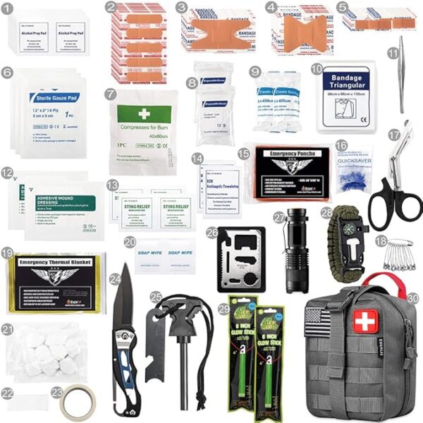EVERLIT 250 Pieces Survival First Aid Kit IFAK EMT Molle Pouch Survival Kit Outdoor Gear Emergency Kits Trauma Bag for Camping Boat Hunting Hiking Home Car Earthquake and Adventures - Image 3