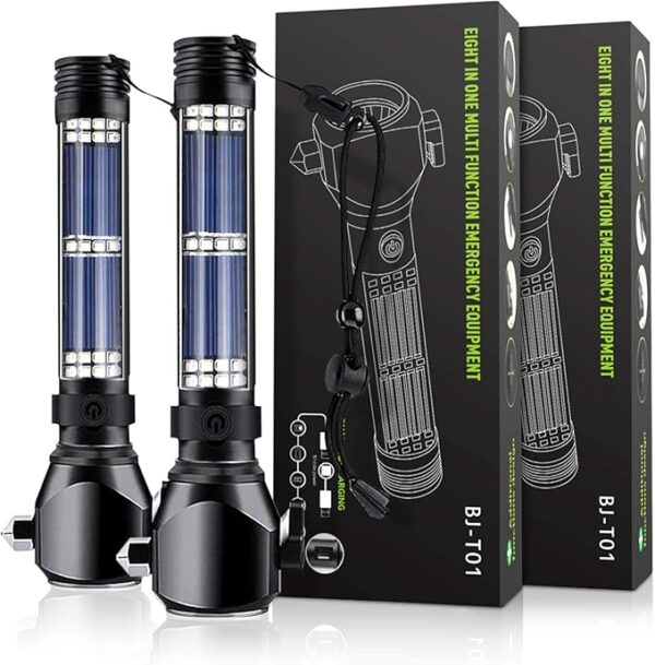 Delxo 2 Pack Tactical Flashlight, Rechargeable Flashlights,Waterproof Handheld Solar Powered Patriot Flashlights with LED Flash Light 2400mAh Battery for Emergency,Camping,Survival Gear,Road Trip - Image 2