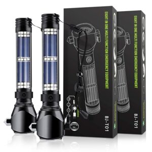 Delxo 2 Pack Tactical Flashlight, Rechargeable Flashlights,Waterproof Handheld Solar Powered Patriot Flashlights with LED Flash Light 2400mAh Battery for Emergency,Camping,Survival Gear,Road Trip