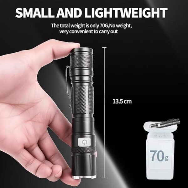 DT009 LED Flashlight Rechargeable, 1500 High Lumens Flash Light, Tactical Flashlight IP68 Waterproof with 5 Mode, EDC Handheld Flashlight for Hiking, Camping, Emergency(Battery Included) - Image 5