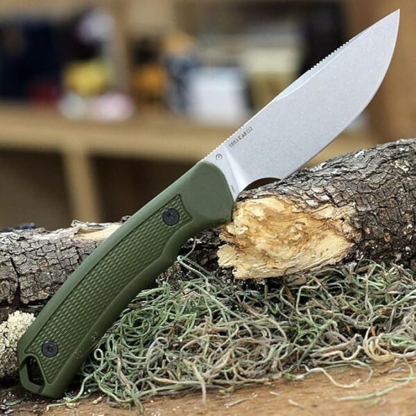 Kershaw Deschutes Skinner Fixed Blade Hunting Knife, Olive Handle with D2 Stainless Steel Drop Point Blade, Strong Grip with Finger Choil and Rubber Overlay, Includes Sheath - Image 6