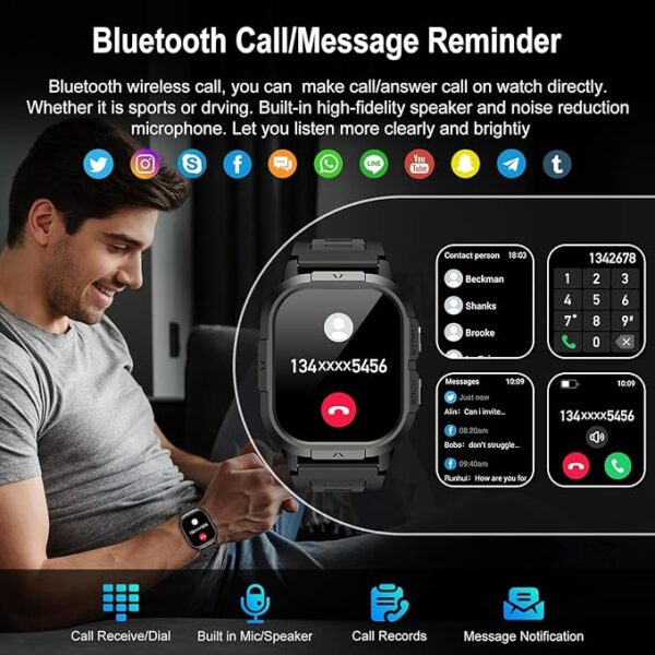 Smart Watch for Men Fitness Tracker: Make/Answer Call Military Smart Watches for Men Digital Mens Watches Running Waterproof Smartwatch Android Phones iPhone Samsung Compatible Heart Rate Monitor - Image 4