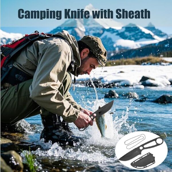 Neck Knife,Fixed Blade Edc,6.5" EDC Outdoor Camping Survival Hiking Necessity Portable Sharp Blade Fishing Hiking for Men (Black) - Image 4