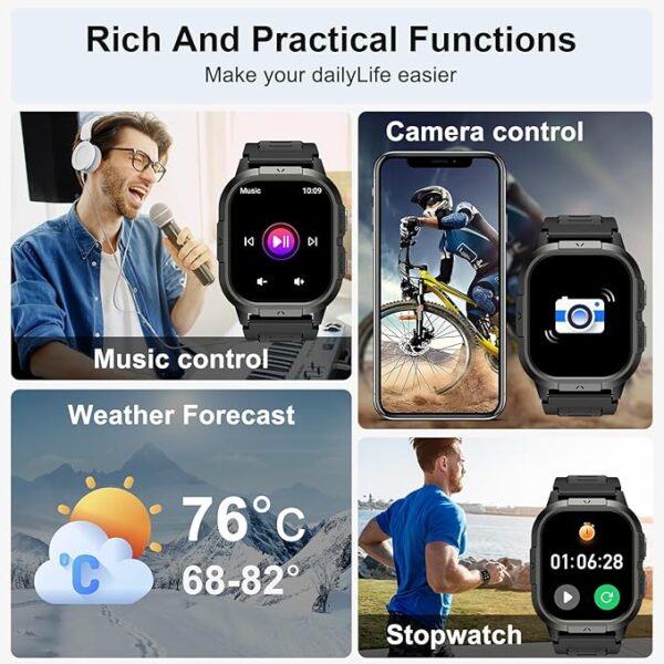 Smart Watch for Men Fitness Tracker: Make/Answer Call Military Smart Watches for Men Digital Mens Watches Running Waterproof Smartwatch Android Phones iPhone Samsung Compatible Heart Rate Monitor - Image 7