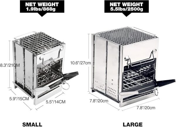 REDCAMP Wood Burning Folding Camp Stove Stainless Steel Grid, Portable Collapsible Backpacking Stove Survival Rocket Stove for Hiking Outdoor Tent Camping Picnic BBQ, Large - Image 5