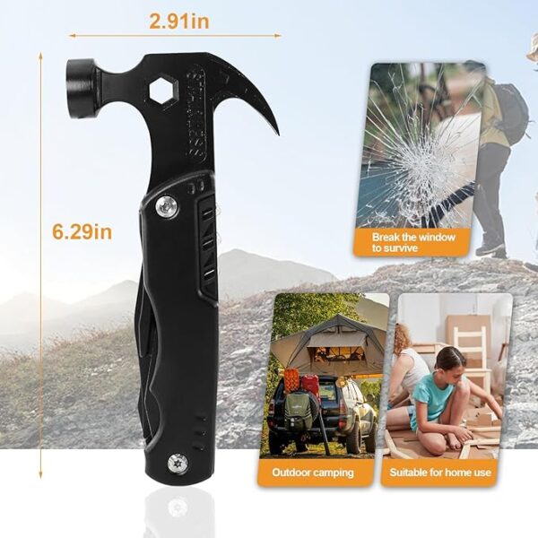 15 in 1 Multitool Hammer Multi Tool Survival Gear Multitool for Menï¼Survival Tools Camping Accessories With Knife,Pliers,Nail Puller,Screwdriver,Saw,Bottle Opener,Present for Husband,Dad,Grandpa - Image 3