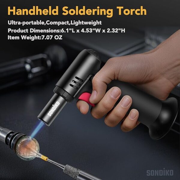 Sondiko Butane Torch with Fuel Gauge S907, Refillable Soldering Torch with Adjustable Flame for Welding, Resin Art, Industrial(Butane Gas Not Included) - Image 6