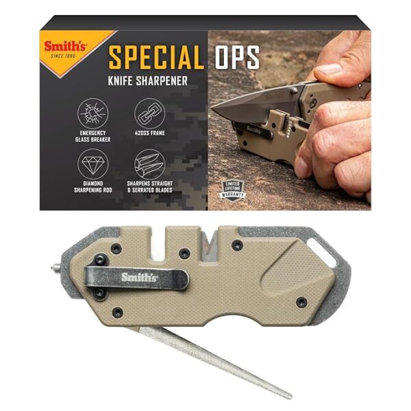 Smithâs Pocket Pal Tactical Knife Sharpener - 2 Stage Sharpener & Diamond Sharpening Rod - Pocket Clip - Outdoor Hunting Knife & Hook Sharpener - Compact & Lightweight