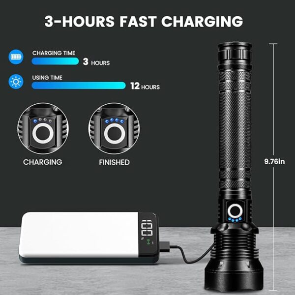 Rechargeable Flashlights 990,000 High Lumens, Super Bright LED Flashlight Powerful with 10000É±Ah Capacity, 5 Modes Waterproof Flashlight Handheld Flash Lights for Home Camping Emergencies - Image 4