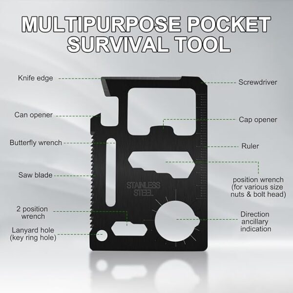 Survival Credit Card Multitool, 11 in 1 Beer Opener Survival Card Tool,Wallet Multitools Card Perfect for Fathers Men Gadgets Stocking Stuffers for Men (12 PCS) (Black) - Image 4