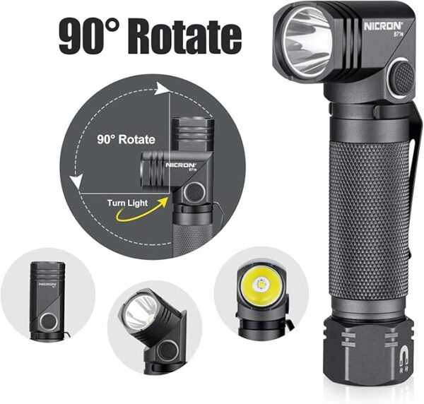 1300 Lumens Rechargeable Magnetic Flashlight, 6 Modes LED 90 Degree Flashlight Twist IP65 Waterproof High Bright EDC Pocket Torch, Tactical Flashlight for Camping, Emergency, Repair, Outdoor - Image 6